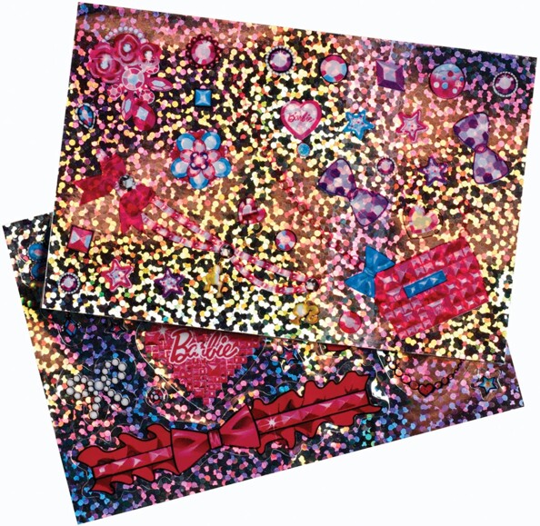 Stickers Barbie holographiques avec motifs cœurs, étoiles et tiare