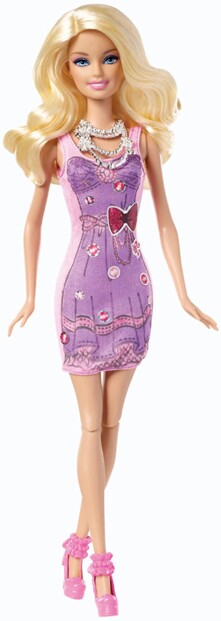 Poupée créative Barbie en robe violette ornée d'une fleur et collier de perles