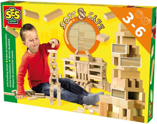 Boîte de cubes de construction SES Creative Soft and Safe 42 pièces pour enfants 3-6 ans