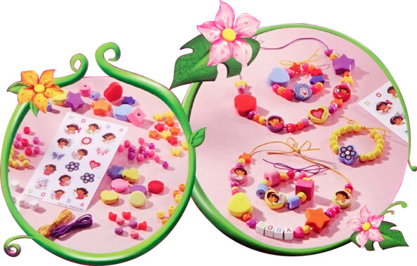 Kit de bijoux pour enfants Dora avec perles colorées et personnages de l’exploratrice