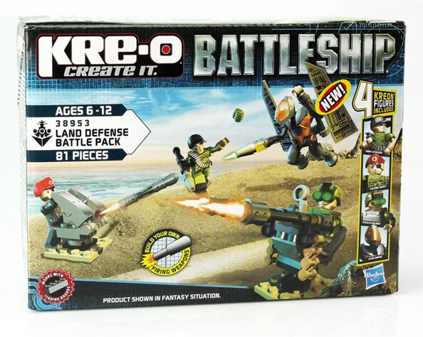 Boîte jeu de construction KREO Battleship Land Defense 81 pièces avec 4 figurines
