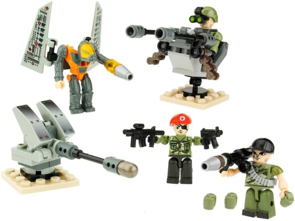 Set de construction KREO avec mécha orange et figurines soldats armés