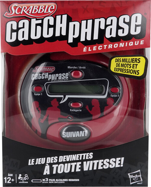 Emballage blister du jeu électronique avec l'appareil visible et carte arrière décrivant les règles de jeu