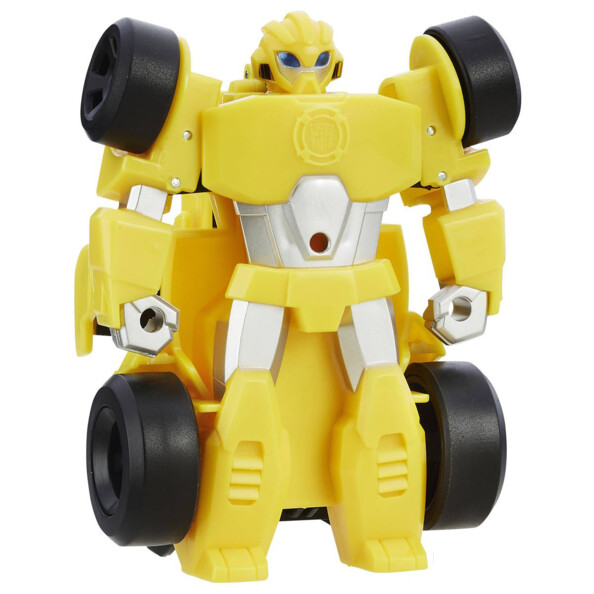 Robot Transformers Bumblebee jaune et noir, vue de face sur fond blanc
