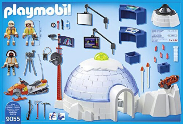 Jeu Playmobil QG des explorateurs polaires 9055, boîte illustrant l'igloo et la motoneige en Arctique