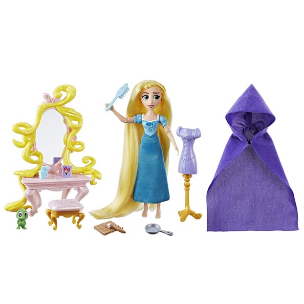 Coffret Disney coiffeuse de Raiponce avec poupée brosse vanity rose et accessoires dont Pascal le caméléon