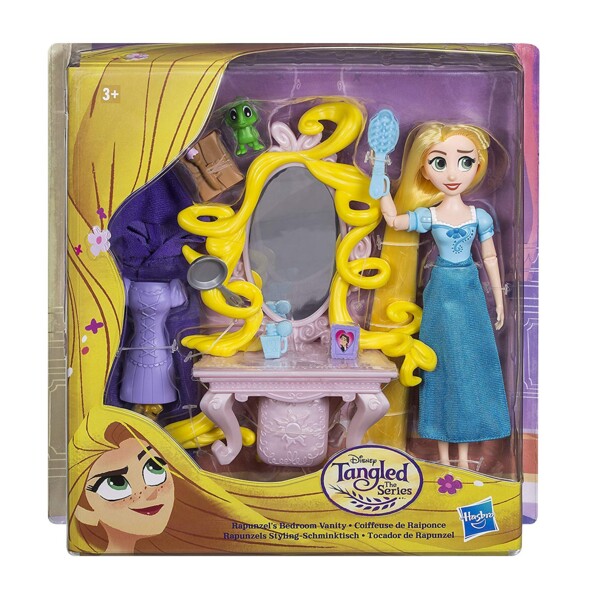 Emballage coiffeuse de Raiponce Hasbro Disney Tangled the Series avec poupée et accessoires visibles