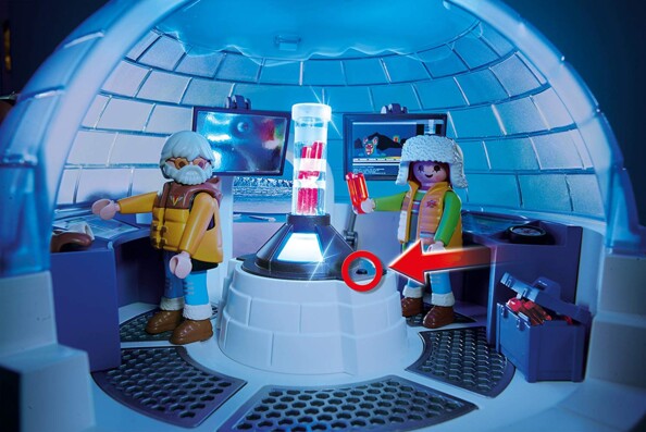 Jeu Playmobil QG des explorateurs polaires 9055, intérieur igloo avec figures et cristaux rouges