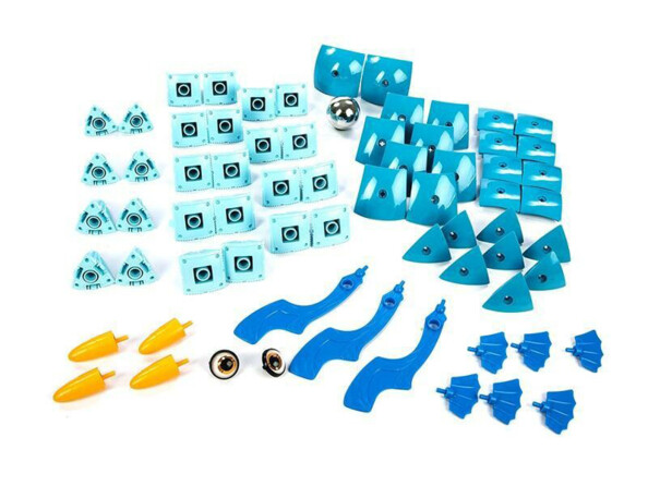 Les 68 pièces contenues dans le pack Kot Tazoo Beto de Geomag.