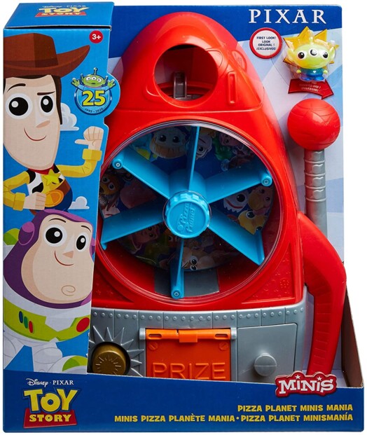 Packaging de la fusée/machine à sous Pizza Planet Minis Mania Toy Story de Disney Pixar.