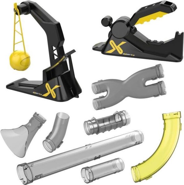 Pièces détachées du circuit Exost Loop avec lanceur, pince, tubes et connecteurs de tracé