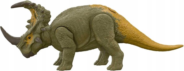 Vue du côté gauche du sinocératops jaune et vert avec tête et pattes articulées