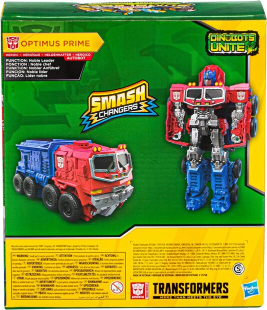 Vue arrière de la boîte de jeu figurine Optimus Prime