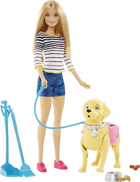 Barbie Famille avec laisse et accessoires, jouet pour enfant, DWJ68