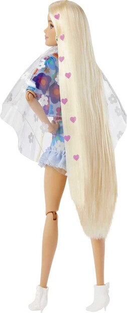Poupée Barbie avec longs cheveux blonds ornés de coeurs