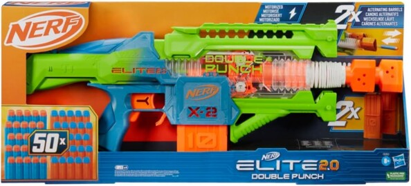 Jouet de tir Nerf Double Punch Motorisé, vue de la face avant de la boîte