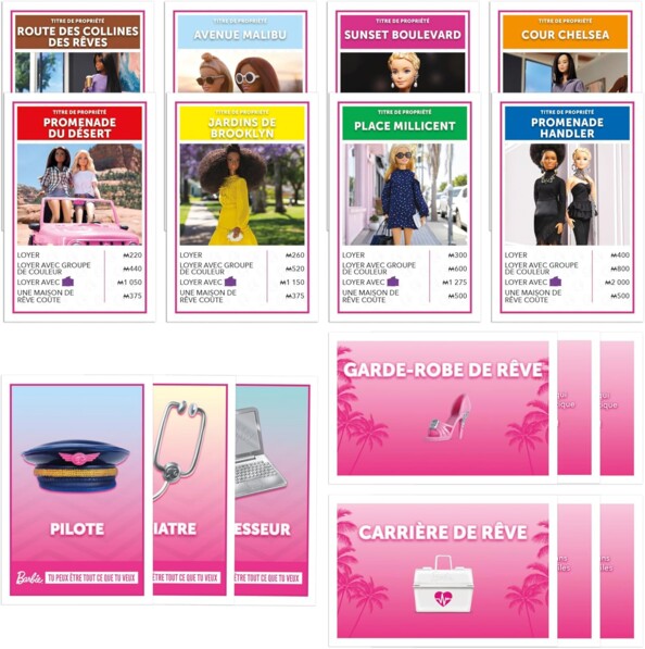 cartes Carrière de rêve et Garde-robe de rêve du Monopoly Barbie