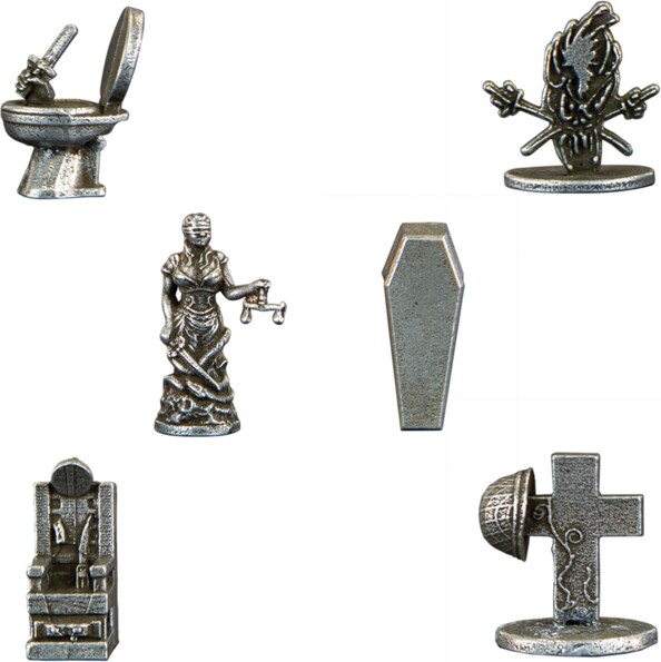 Figurines collectors Monopoly Metallica, six pions métalliques sculptés