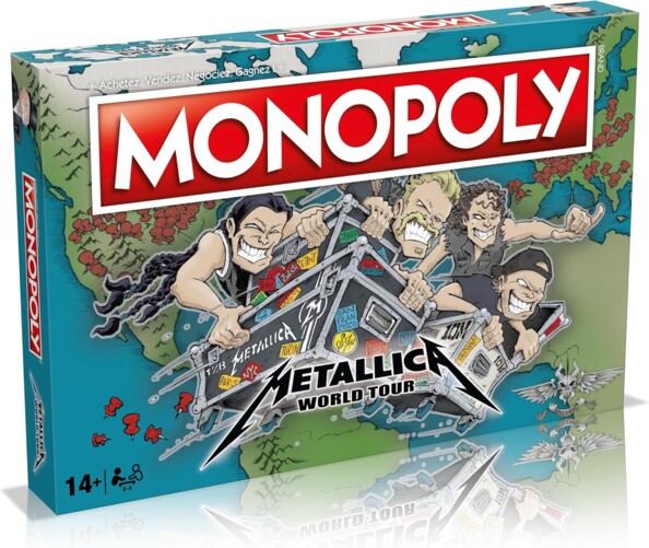 Jeu de plateau Monopoly Metallica, face avant illustrée style heavy metal