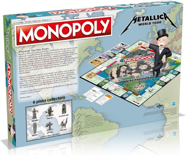 Jeu de plateau édition Metallica Monopoly, ensemble boîte plateau et pions en métal