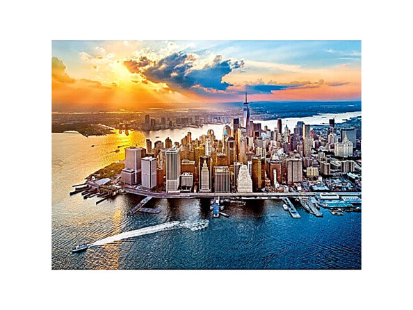 Photo illustrant le rendu final du puzzle 1000 pièces sur la baie de New york avec un coucher de soleil
