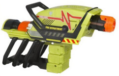 Blaster Transformers vert citron et noir, embout orange, texte Fire Department jaune
