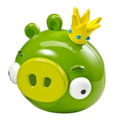 Figurine Roi Cochon Angry Birds, vue de face avec couronne dorée et museau jaune
