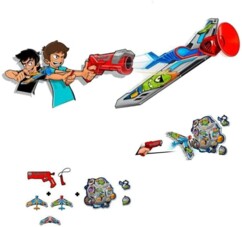 Composition du jeu Sky Challenger Attack montrant pistolet lanceur avions et cible
