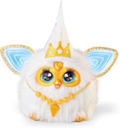 Nounours interactif Furby blanc avec couronne et chaîne dorées style hip-hop