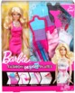 Coffret jeu Barbie Fashion Design Plates, packaging avec instructions et poupée en robe rose