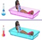 Visuel thermochromique : bac rose eau froide et turquoise eau chaude avec poupée allongée