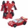 Figurine Transformers rouge en deux modes, robot et voiture sport, logo Autobot doré